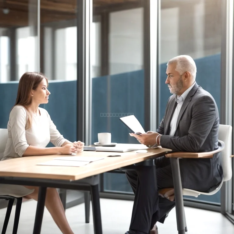 Executive coach advising a senior leader in a boardroom setting